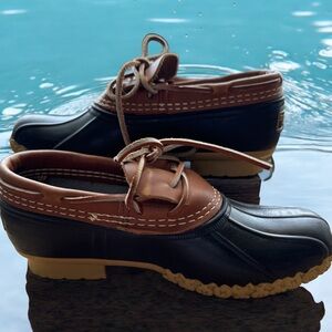 LL Bean Rubber Moc low bean booties. Tan and  brown. Size Women’s 9 /Men’s 7